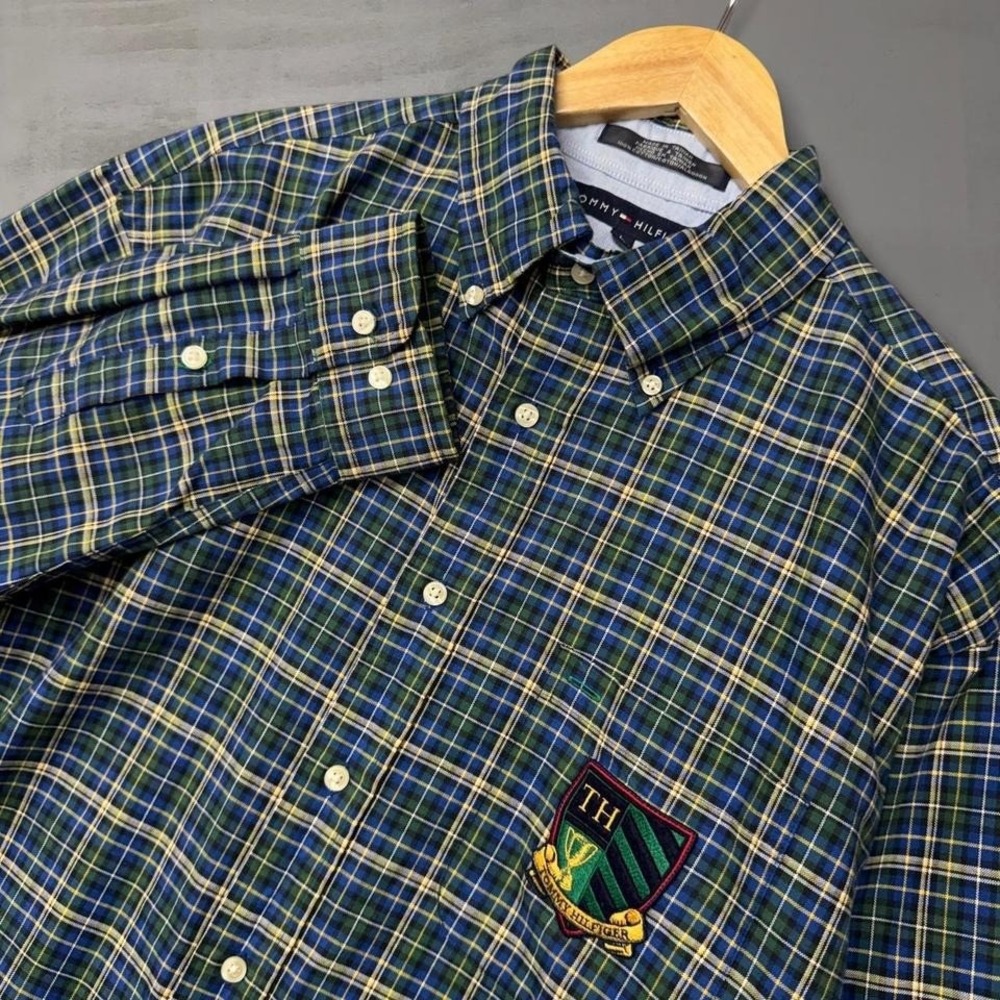 Vintage Tommy‎ Hilfiger Rare Multicolor Plaid Crest Button Collared Shirt Large